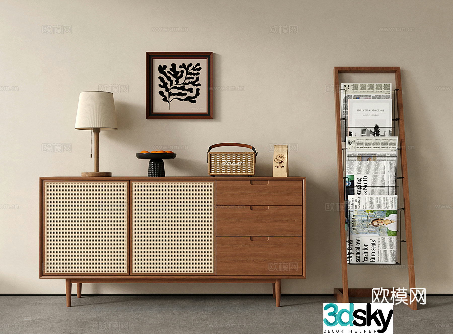 Middle-aged sideboard sideboard newspaper rack 3D model