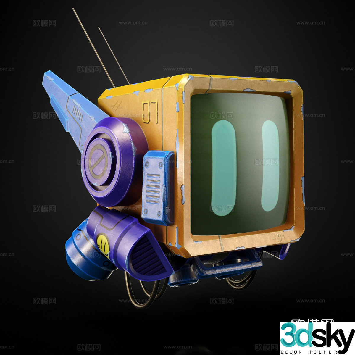 Modern robot small robot flying robot TV robot Q version robot card 3d model