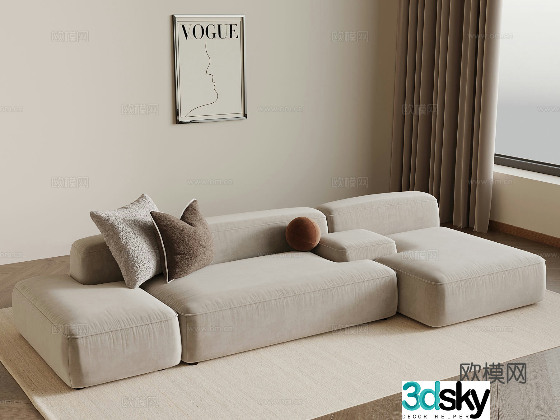 Modern cream style sofa multi-person sofa 3d model