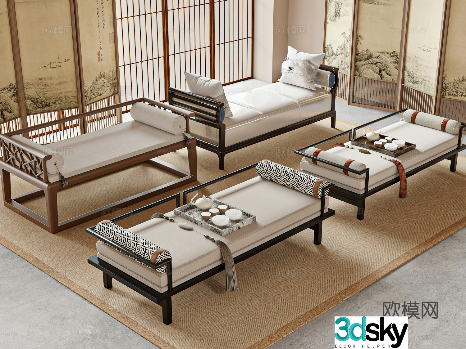 New Chinese Arhat Bed 3D Model