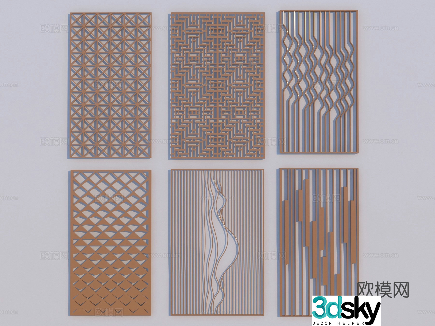 New Chinese metal wood lattice screen 3d model