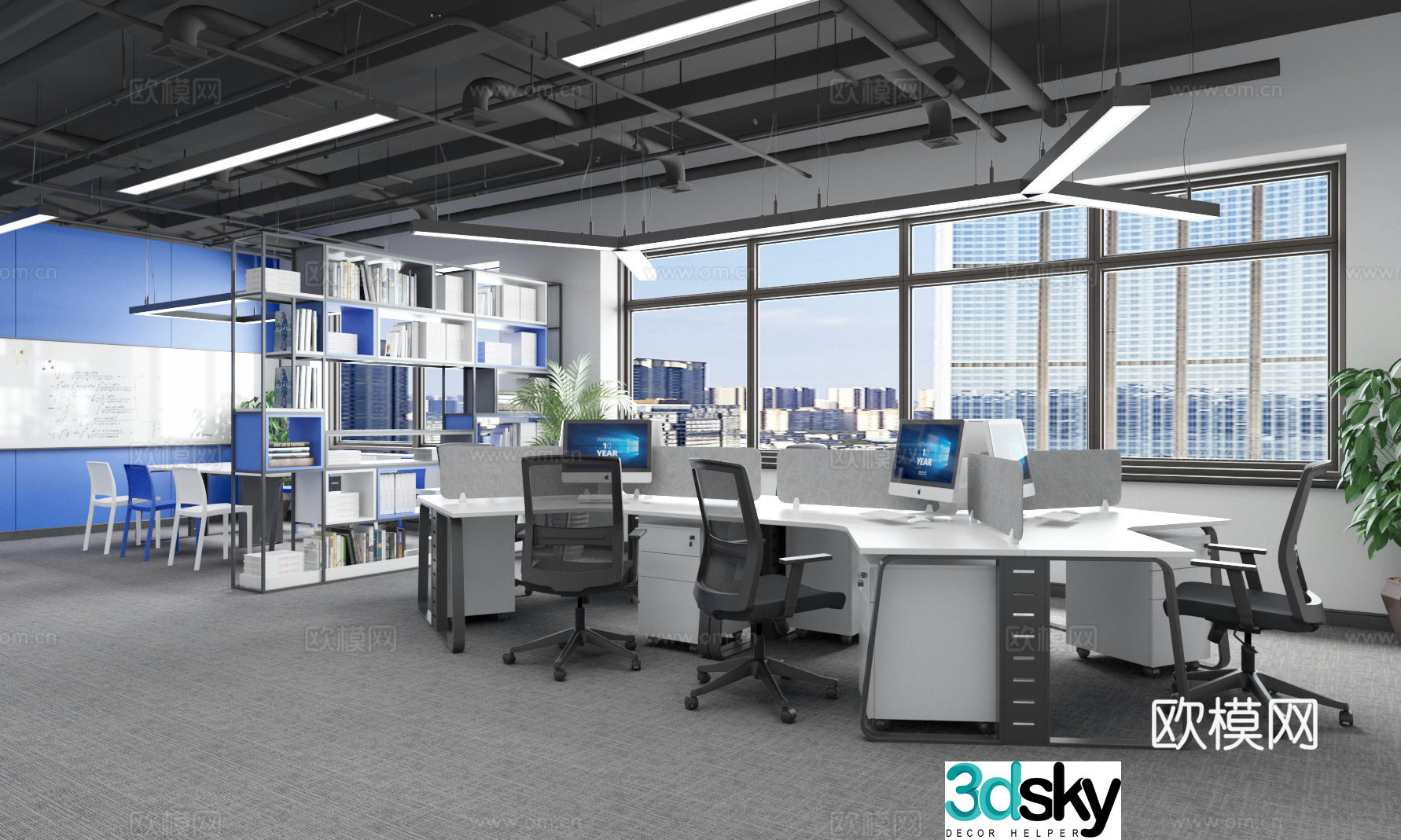 Industrial style open office area small meeting area Y-shaped office desk small negotiation area 3D model
