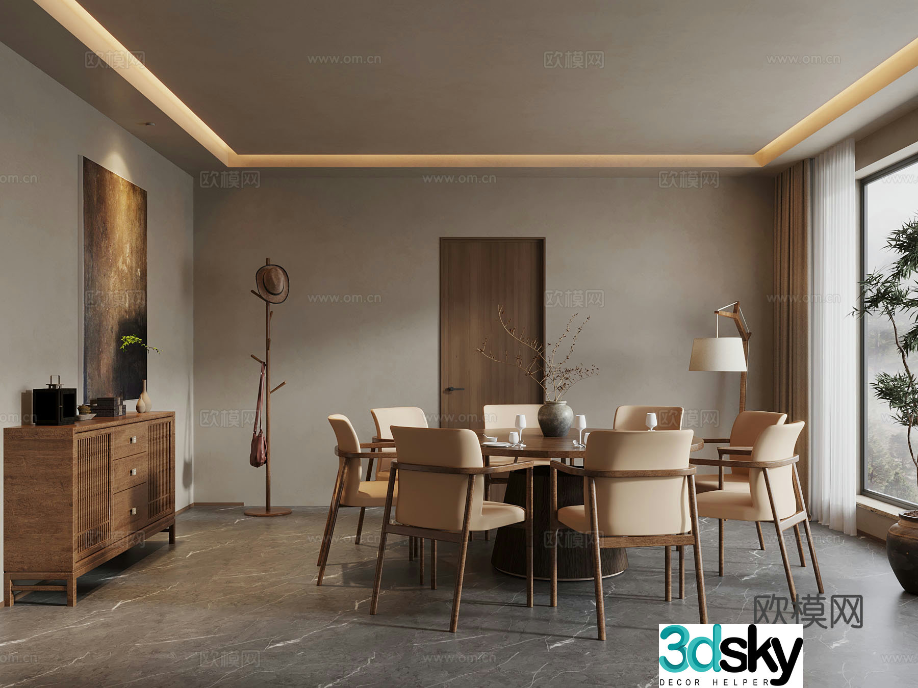 Jijifeng Box Dining table and chair Floor lamp Clothes hanger Side cabinet 3D model