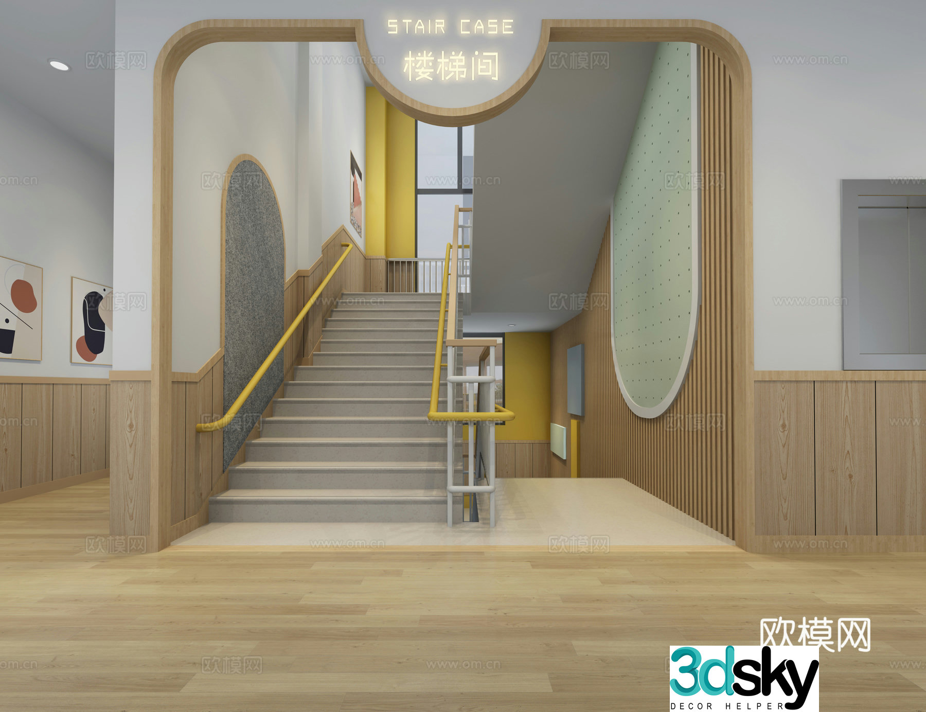 Kindergarten stairwell 3D model stair area corner