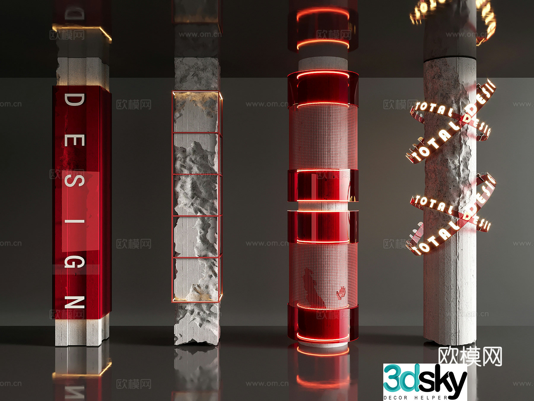 Modern luminous columns Concrete columns Decorative columns 3d model