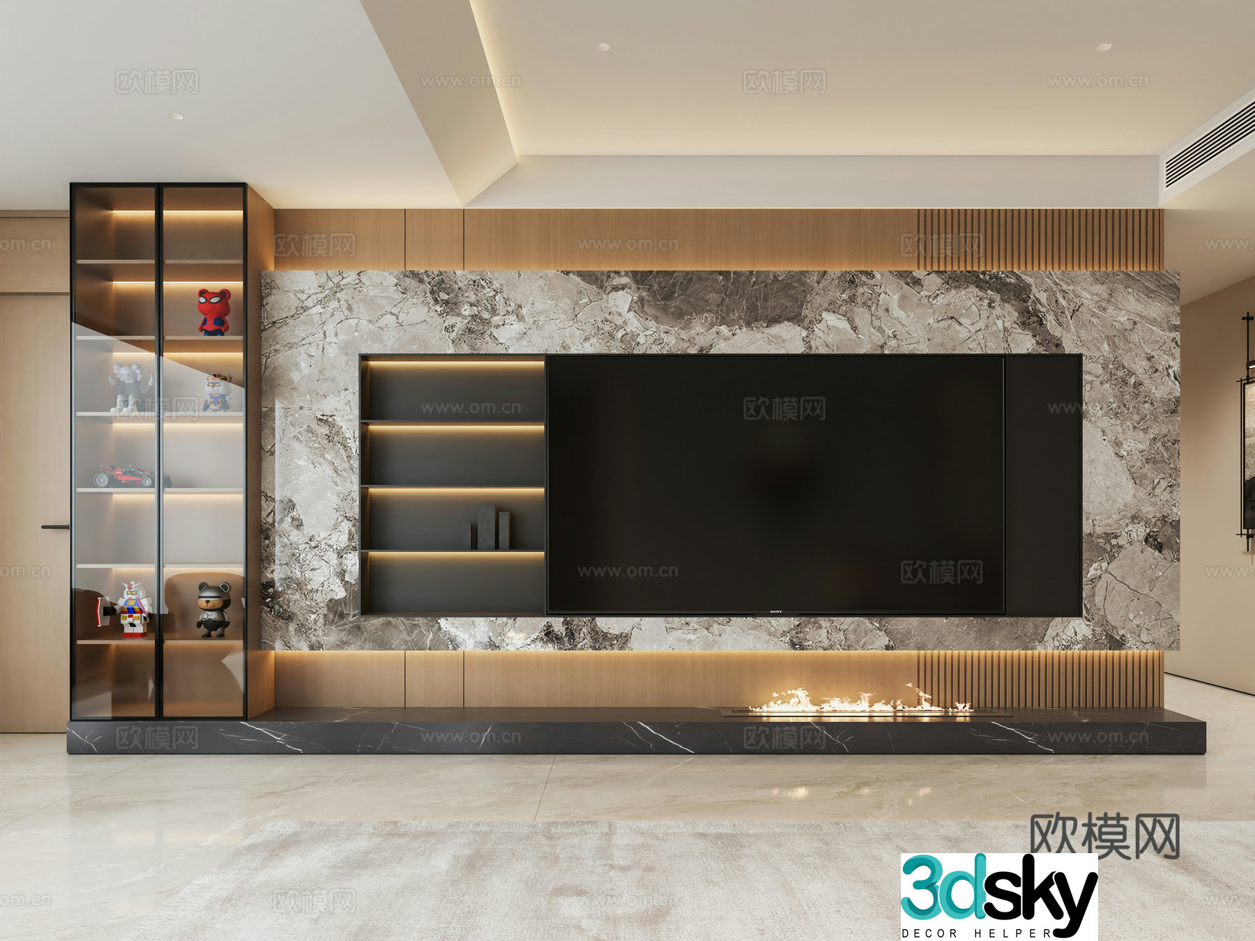 Italian light luxury living room TV background wall 3d model