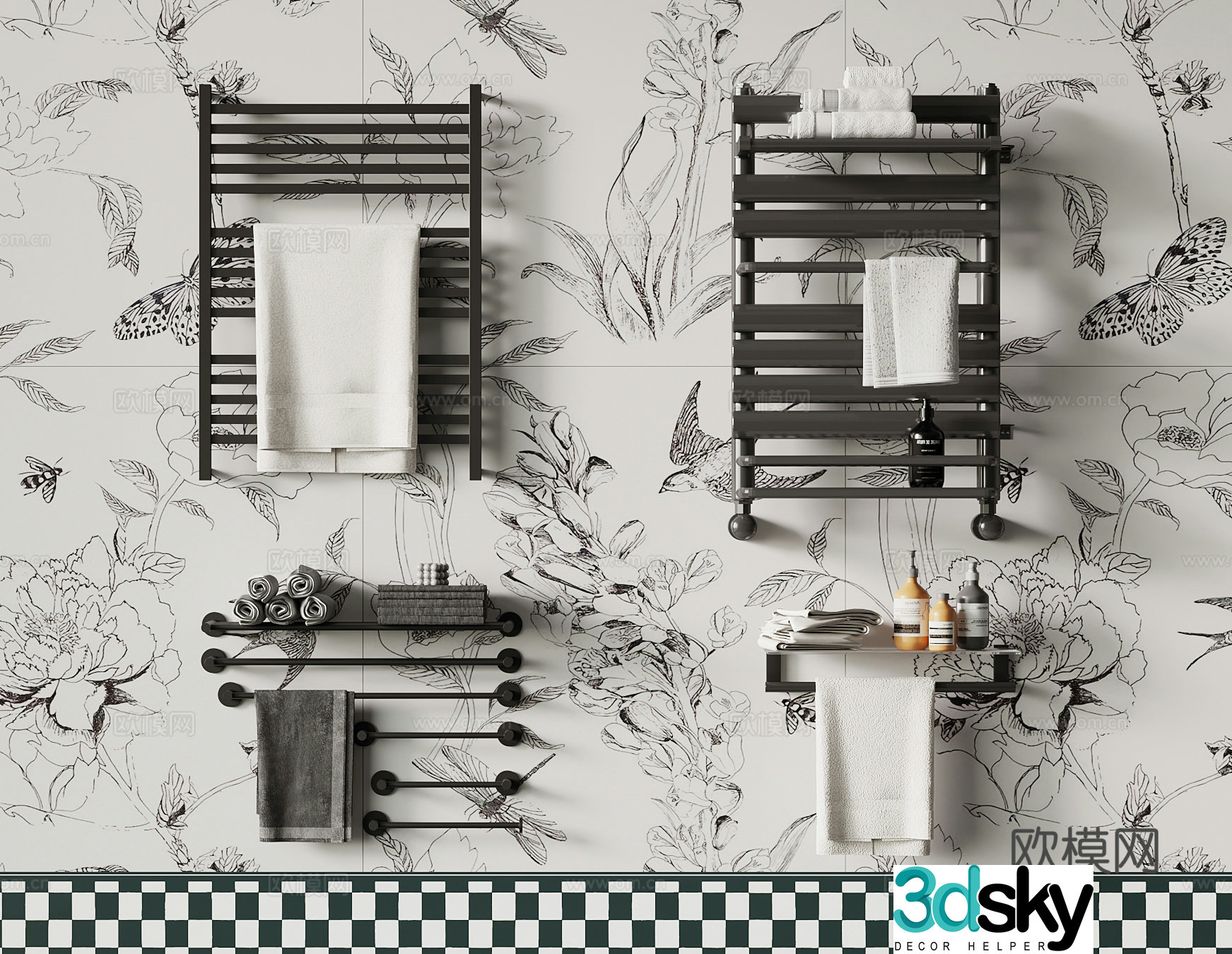 Modern towel rack storage rack radiator 3d model