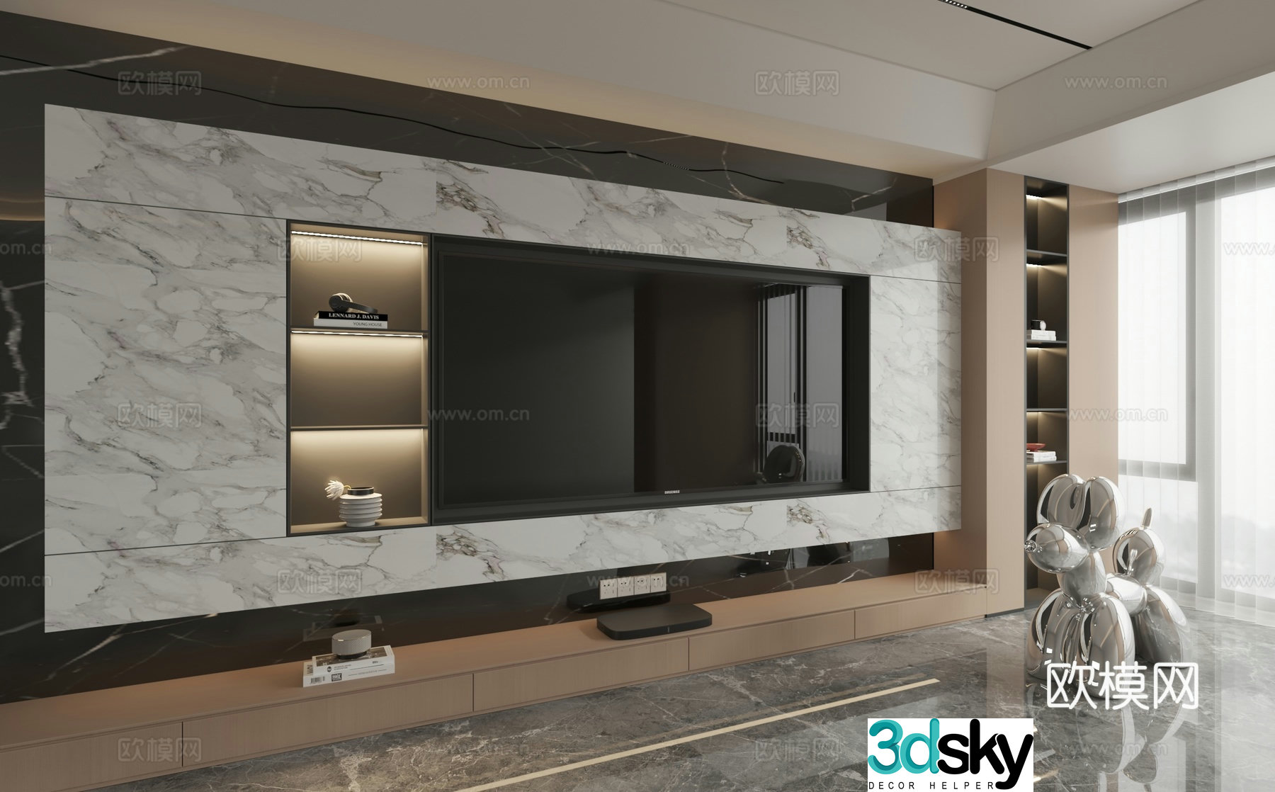 3d model of TV background wall