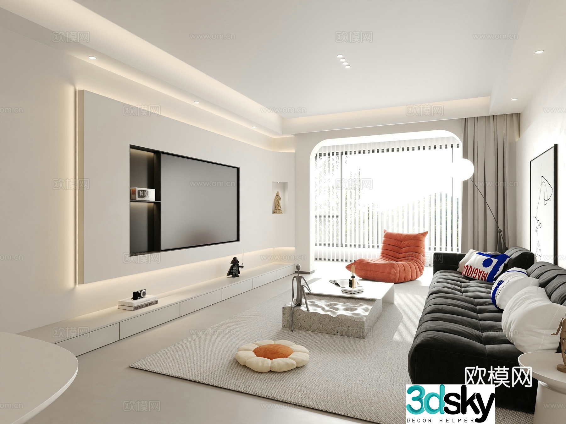 Creamy minimalist living room 3d model