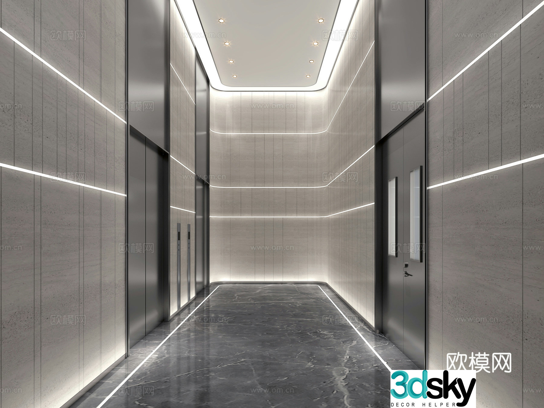 Modern elevator hall 3d model
