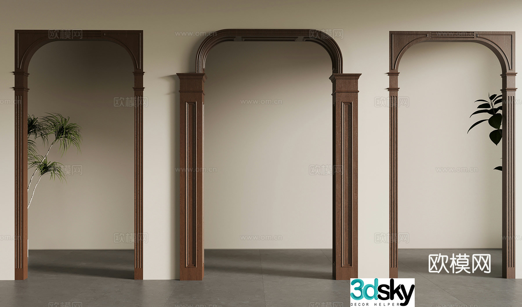 French medieval door cover jamb lines wall light 3d model