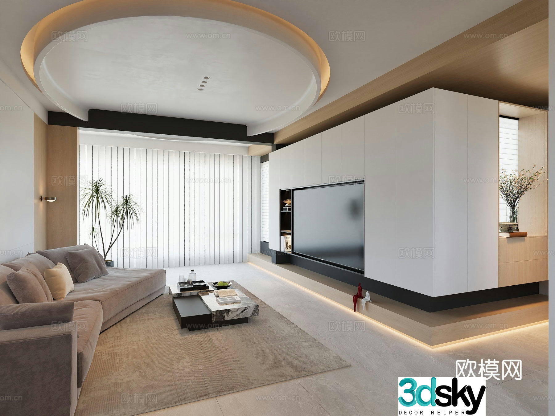 Modern minimalist entrance living room 3d model