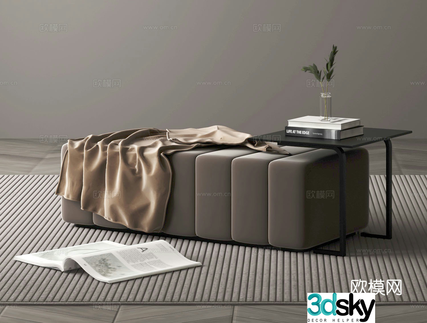 Bottom stool sofa bench 3d model