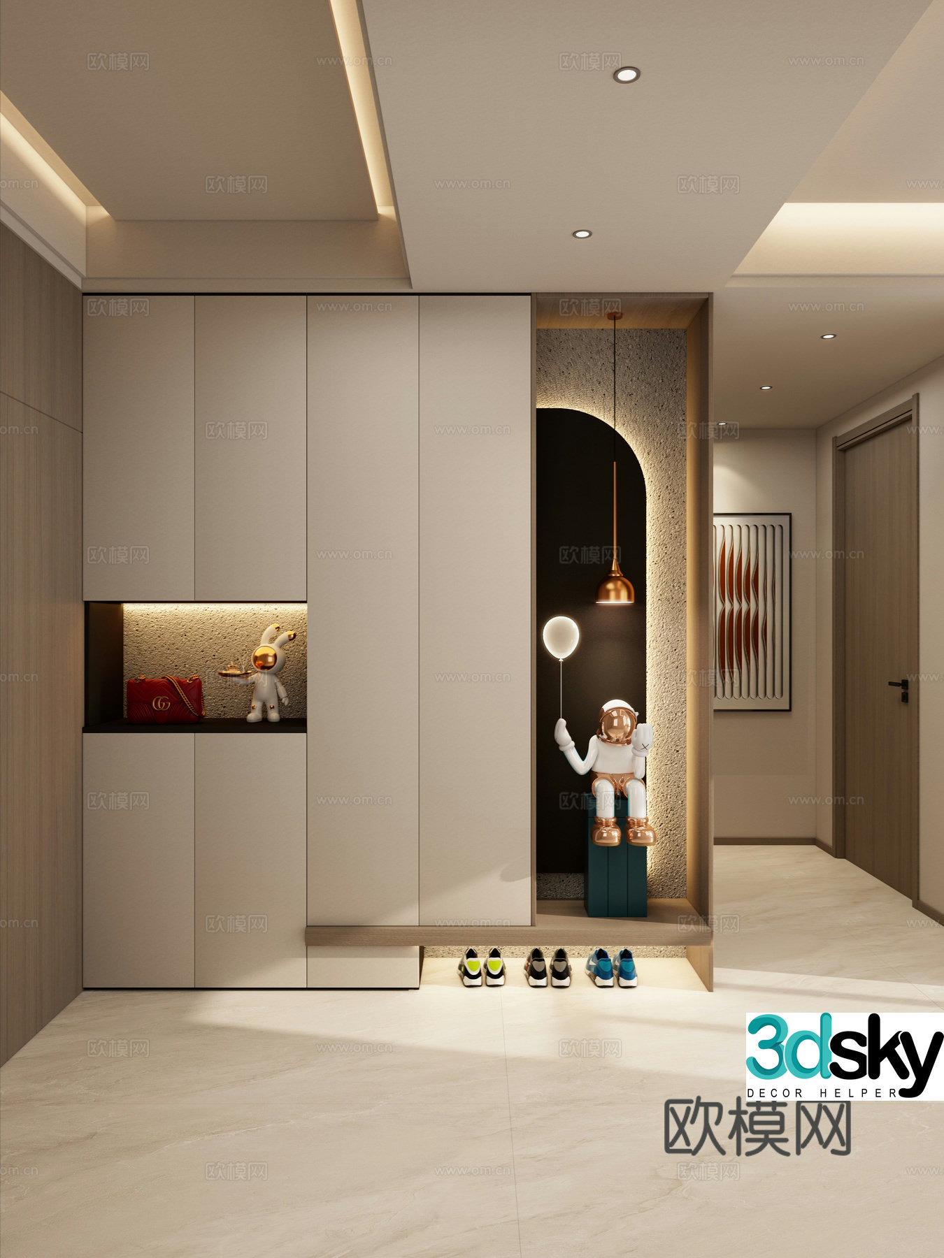 Italian style light luxury style curved shape end view cabinet shoe cabinet floating roof entrance 3D model