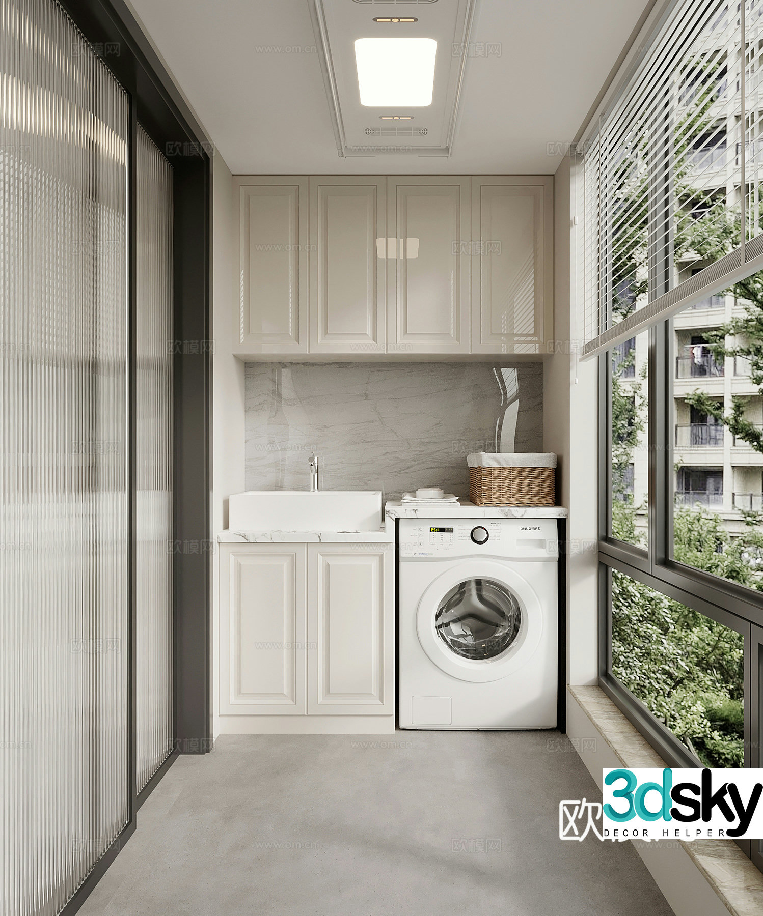 French balcony washing machine cabinet 3d model
