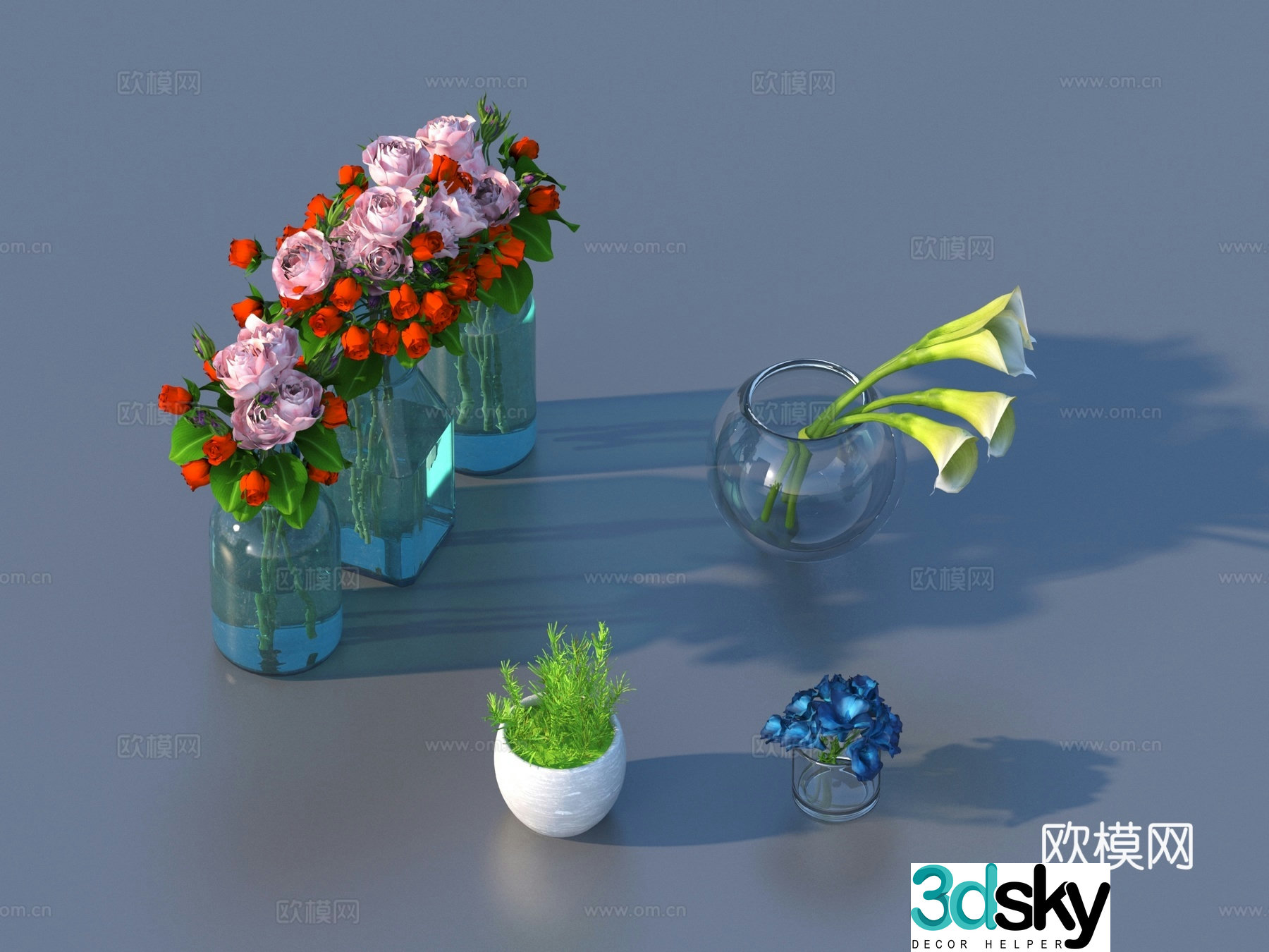 Flowers flower ornaments flower pots potted plants green plants plant 3d model