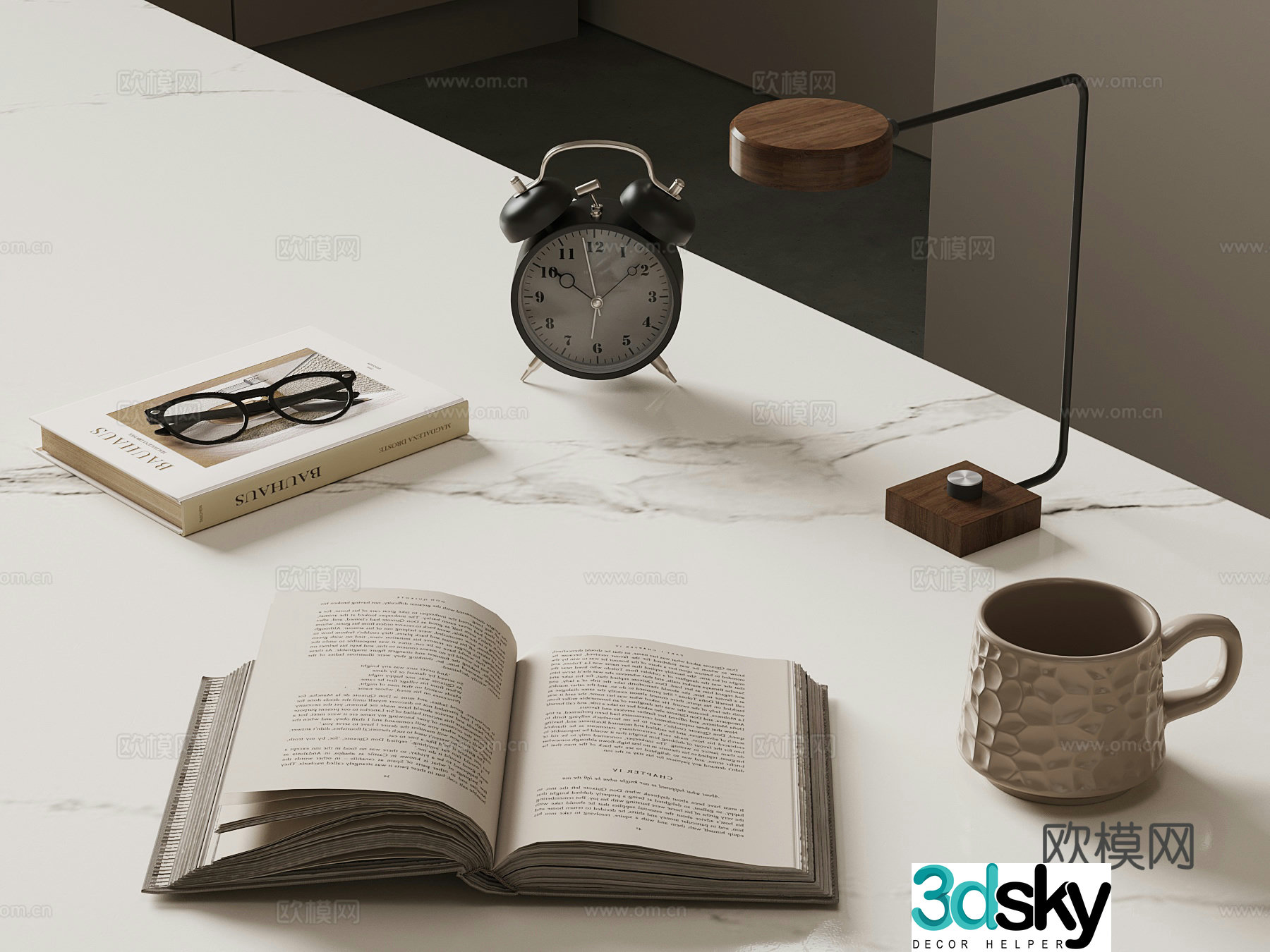 Modern desk lamp alarm clock glasses water cup 3d model