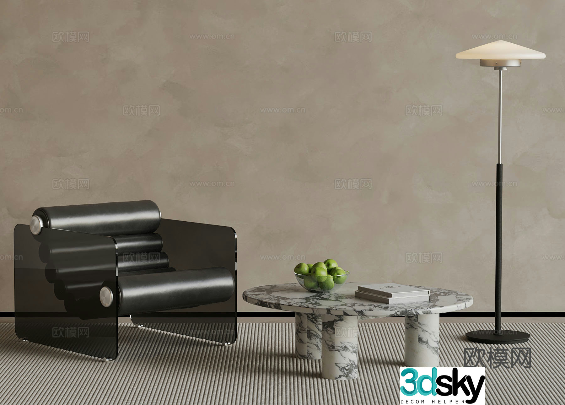 New Chinese style leisure chair recliner coffee table floor lamp 3d model