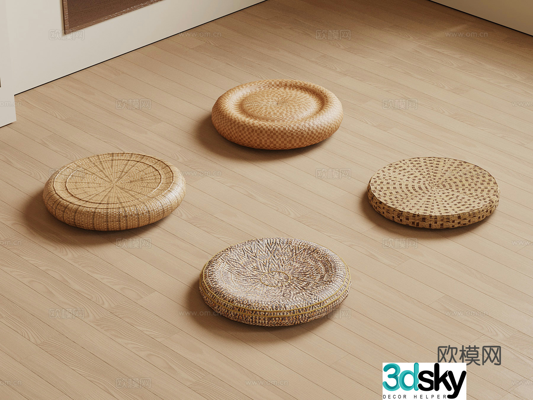 New Chinese style futon cushion bay window cushion 3D model