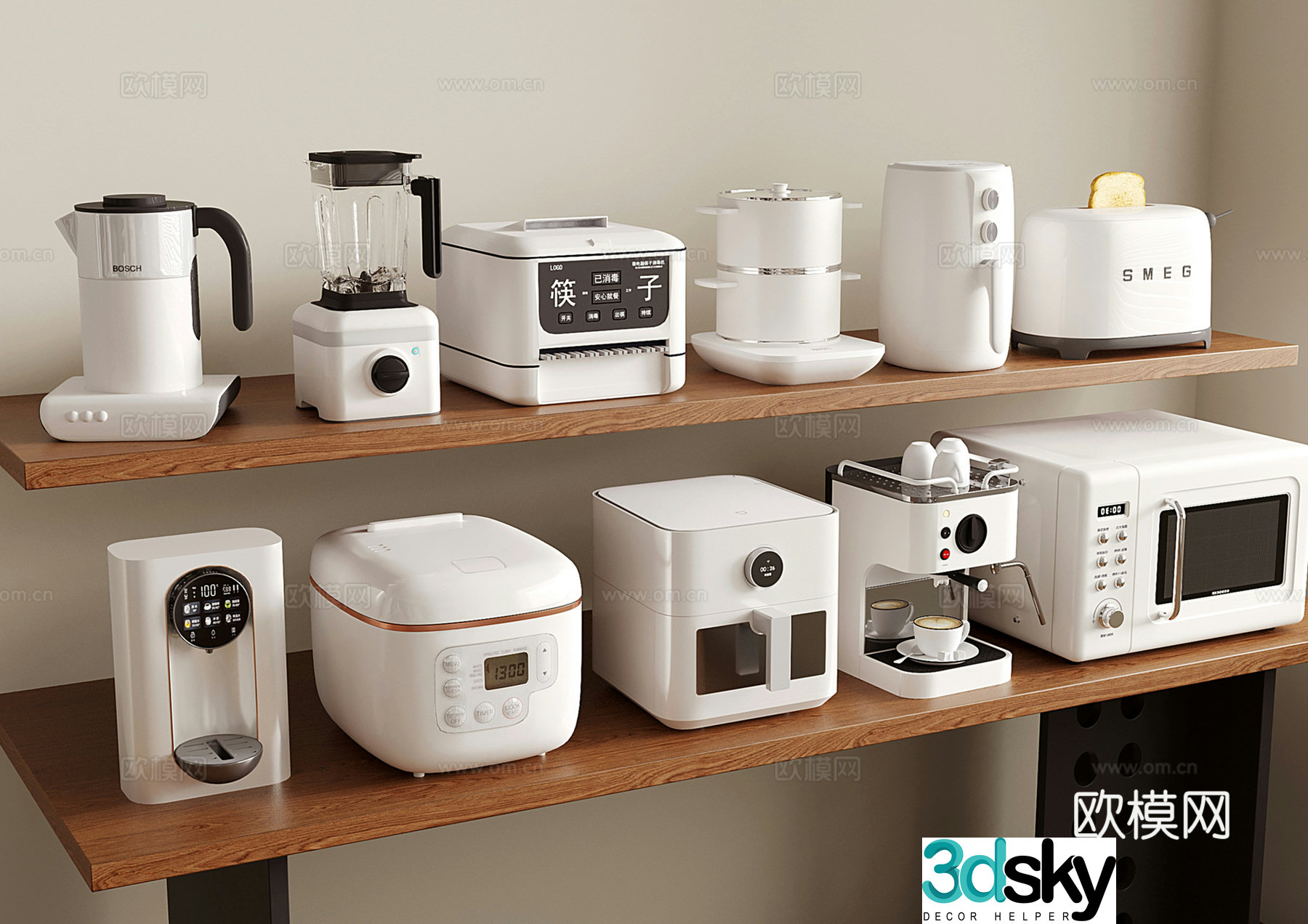 Modern kitchen appliances small household appliances oven coffee maker rice cooker 3D model