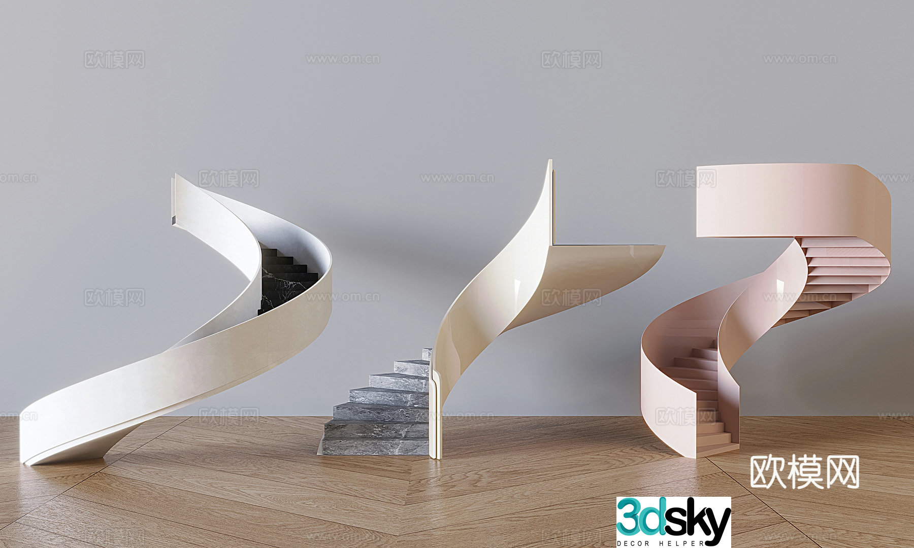 Arc stairs spiral stairs suspended stairs handrail stairs 3d model