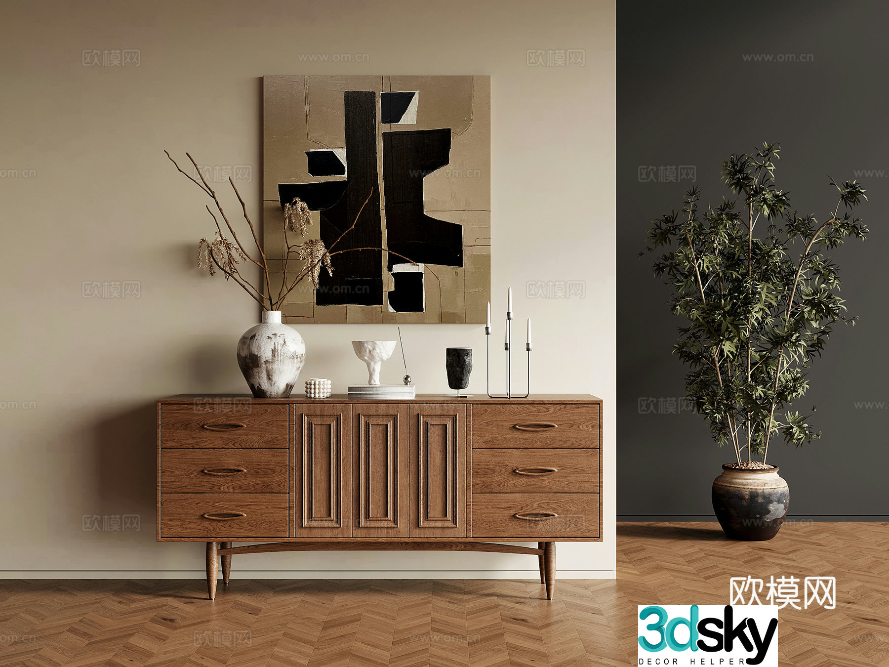 Middle-aged side cabinet end view cabinet side cabinet 3D model