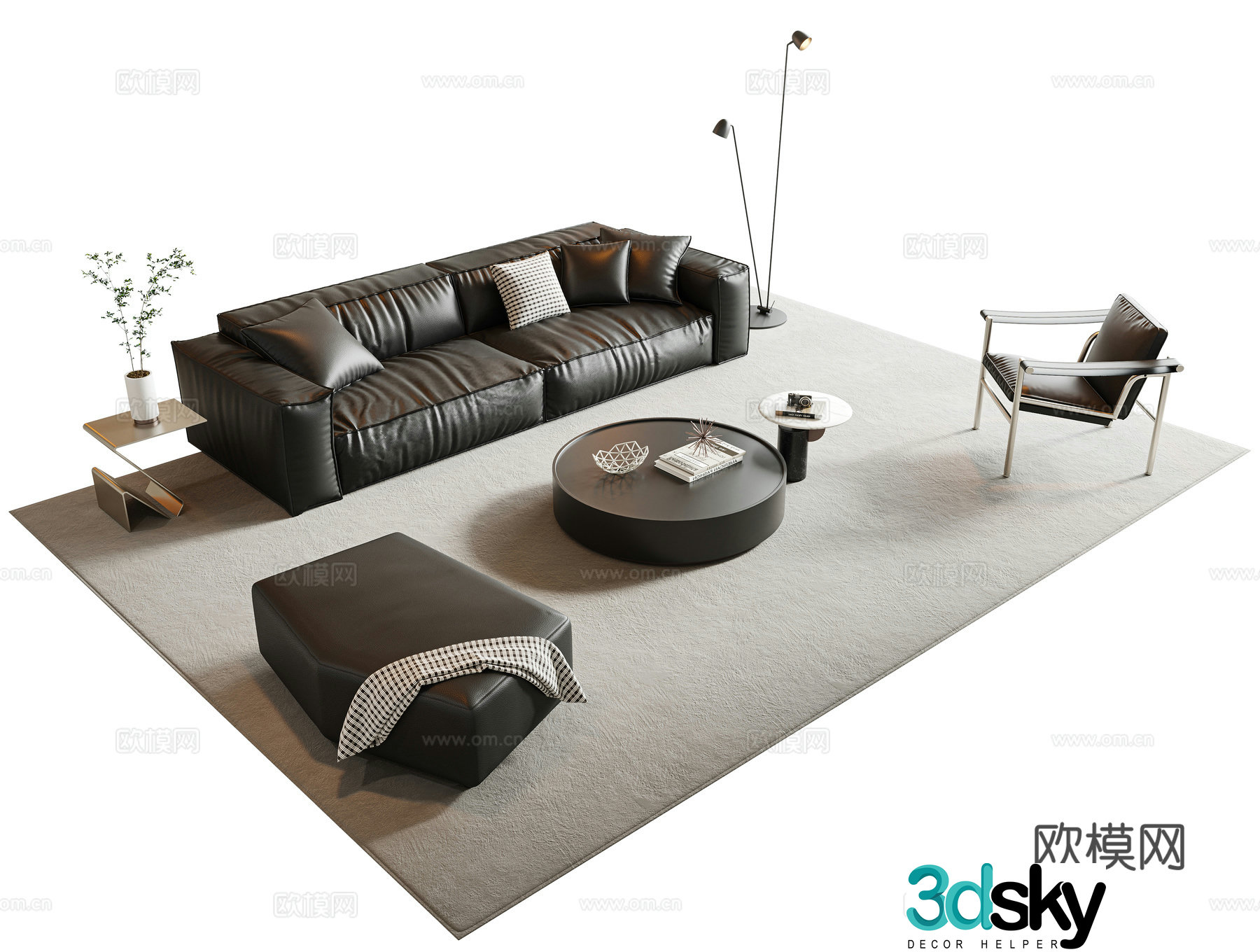 Italian sofa coffee table combination multi-person sofa leather sofa combination sofa straight sofa round 3d model