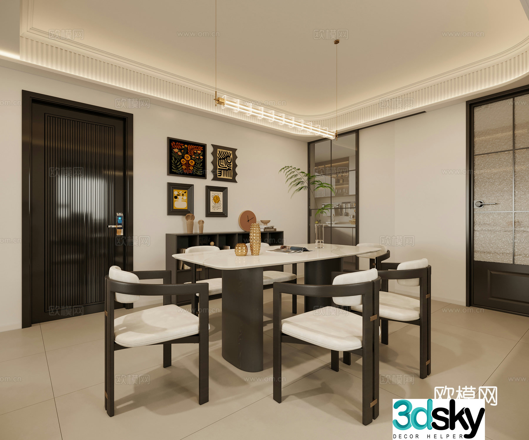Modern restaurant dining table and chair 3d model
