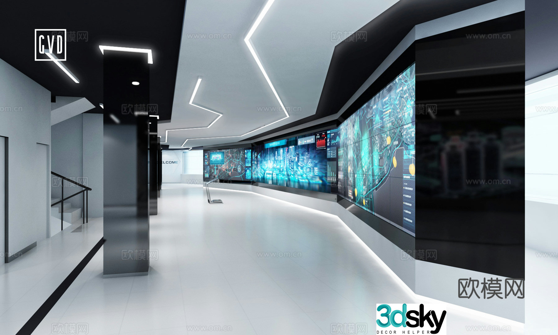 Modern Technology Exhibition Hall Management and Control Center Multimedia Interaction Large Screen Visualization Immersive Area Experience 3D Model
