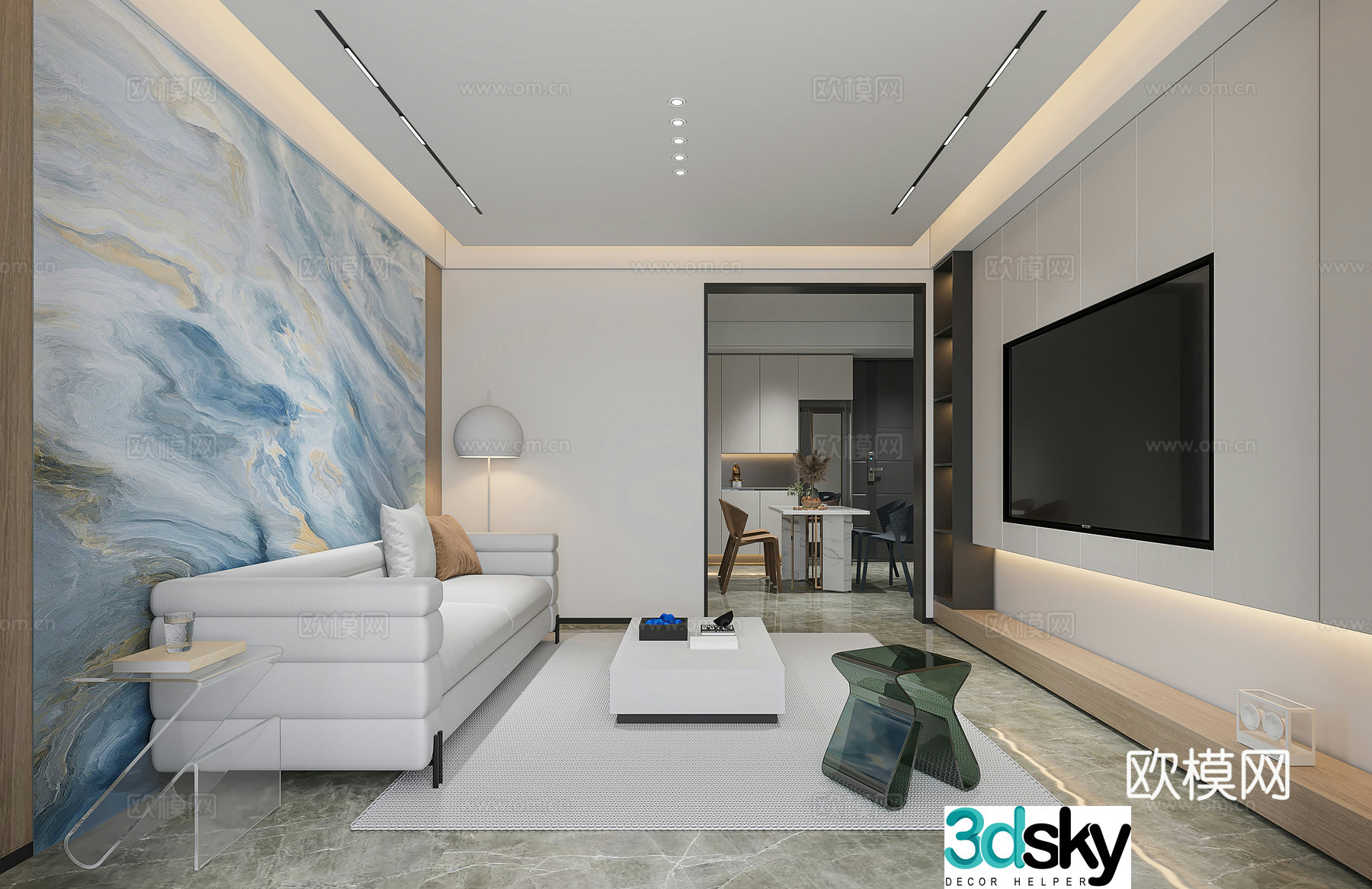 Modern living and dining room 3d model