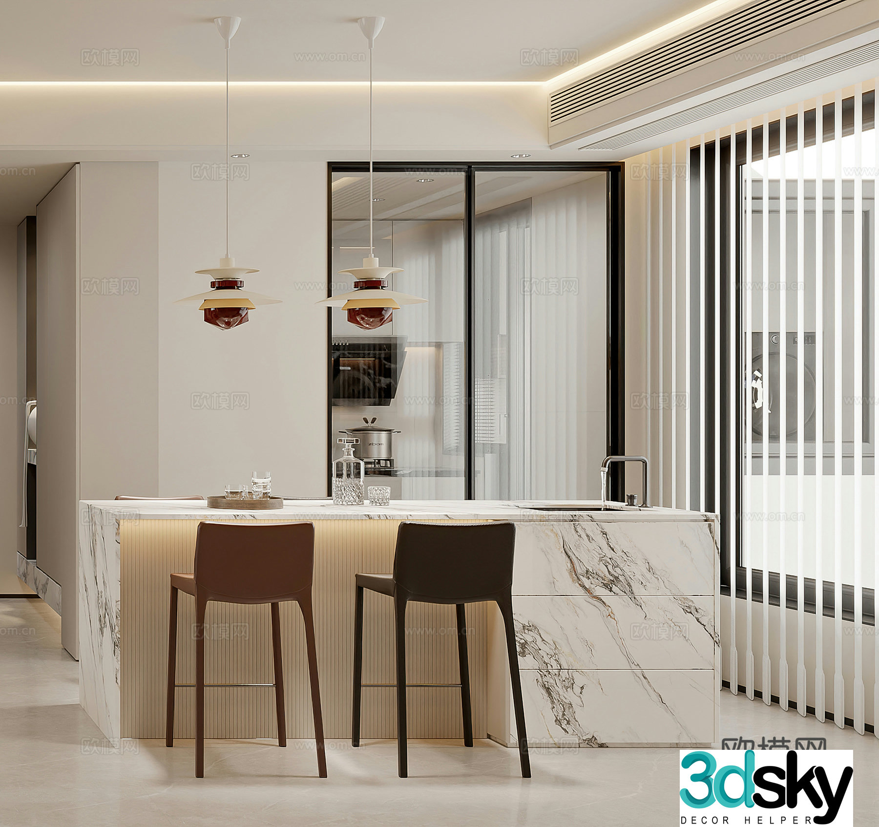 Modern restaurant Bar Island Modern living restaurant Light luxury restaurant Modern living restaurant Chandelier 3d model
