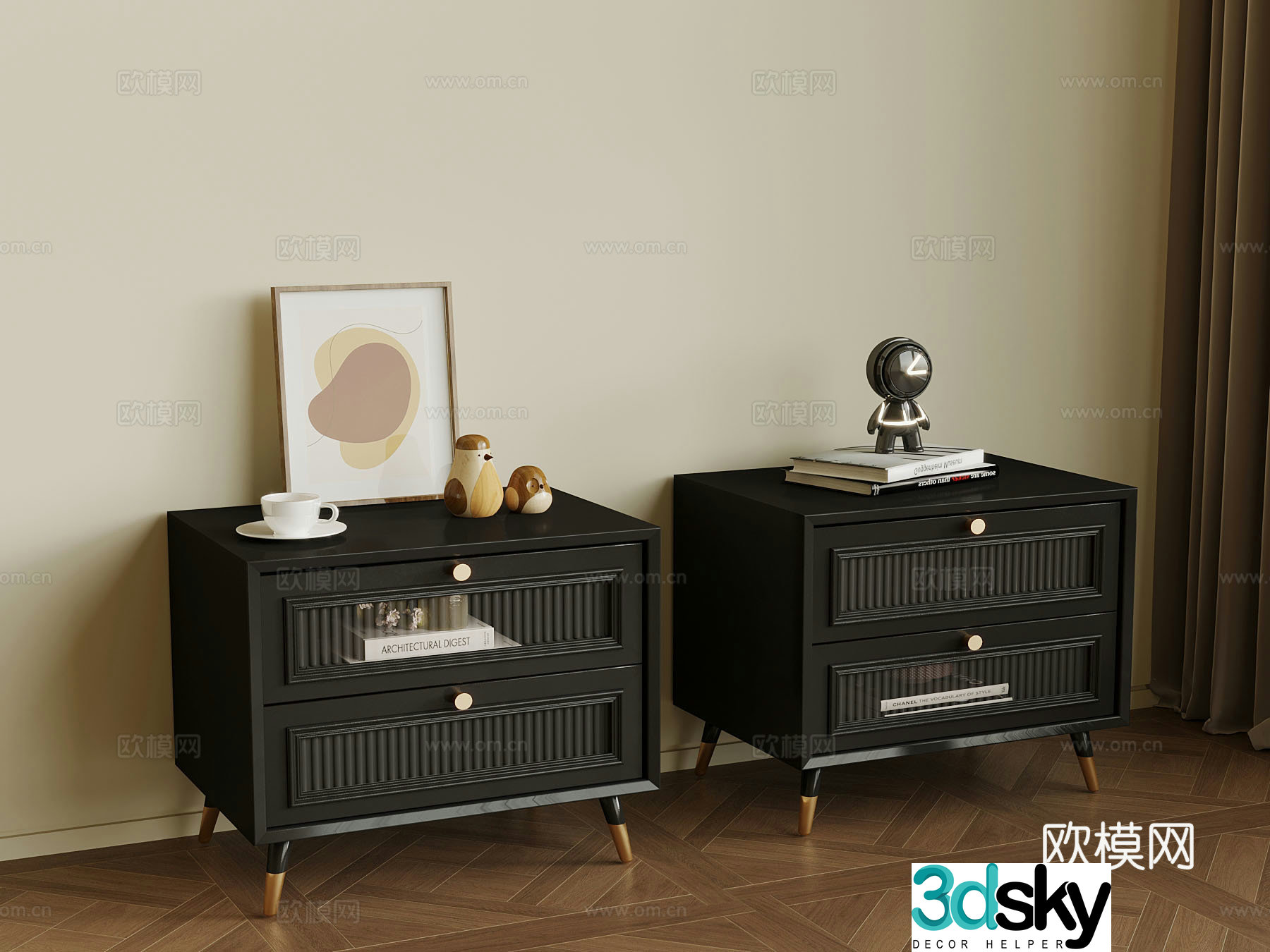 French bedside table decorative ornaments 3D model