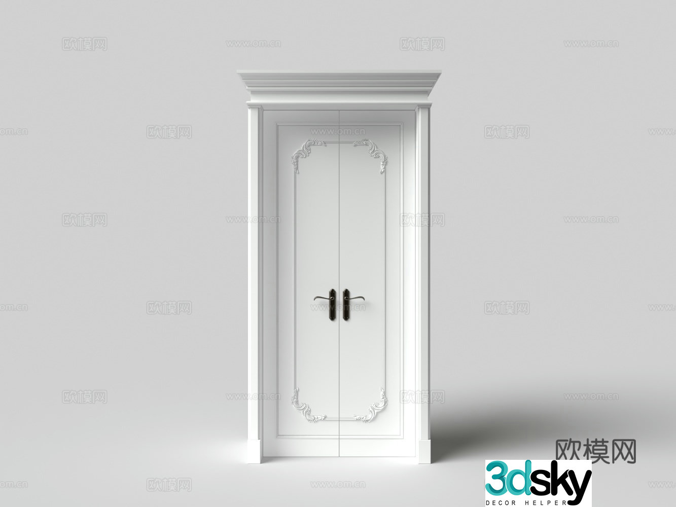 European white carved double door 3D model