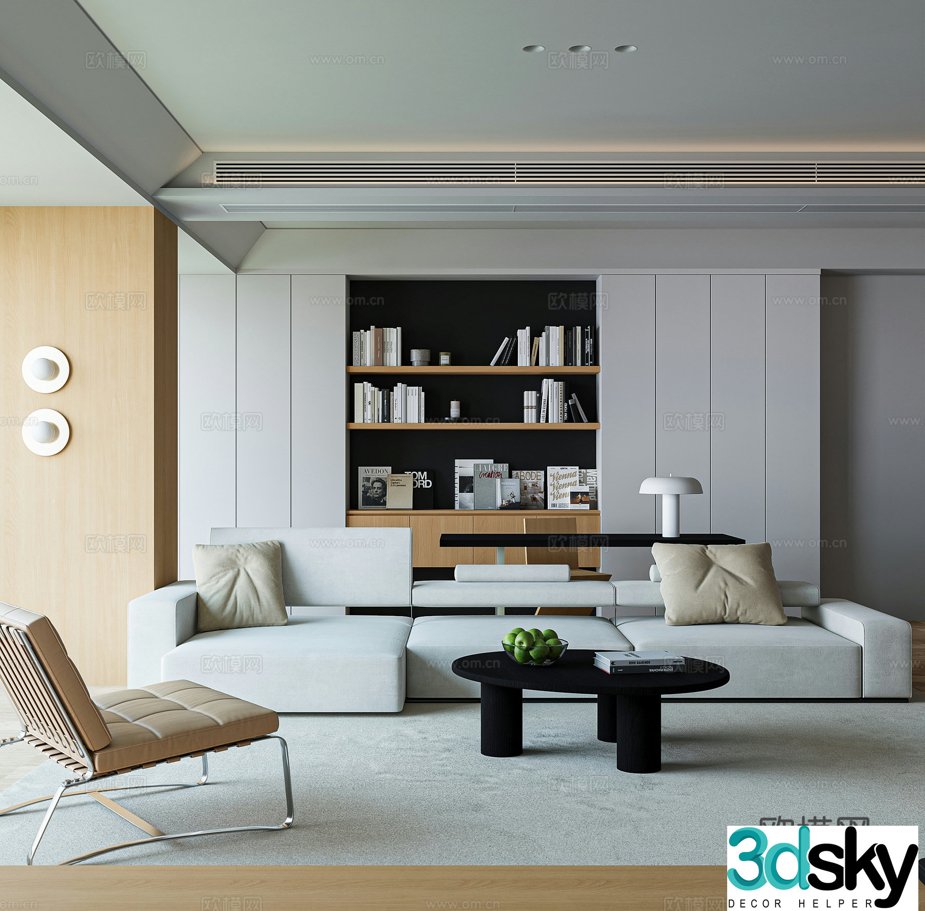 Modern minimalist study open study living room study bookcase ownerless lamp 3D model