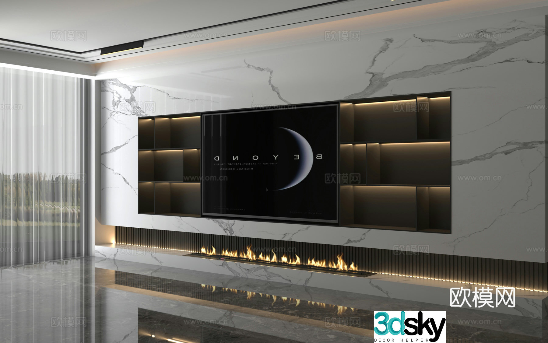 3d model of TV background wall