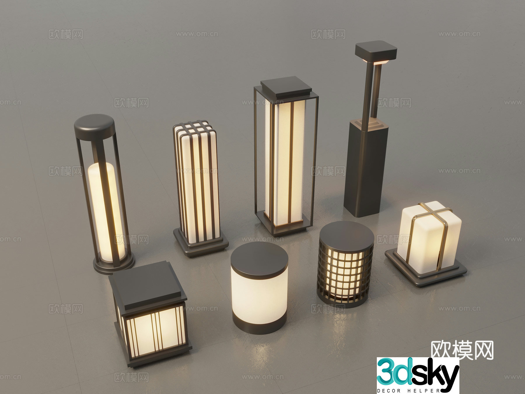 Modern Chinese landscape lights lawn lights garden lights outdoor light combination 3D model