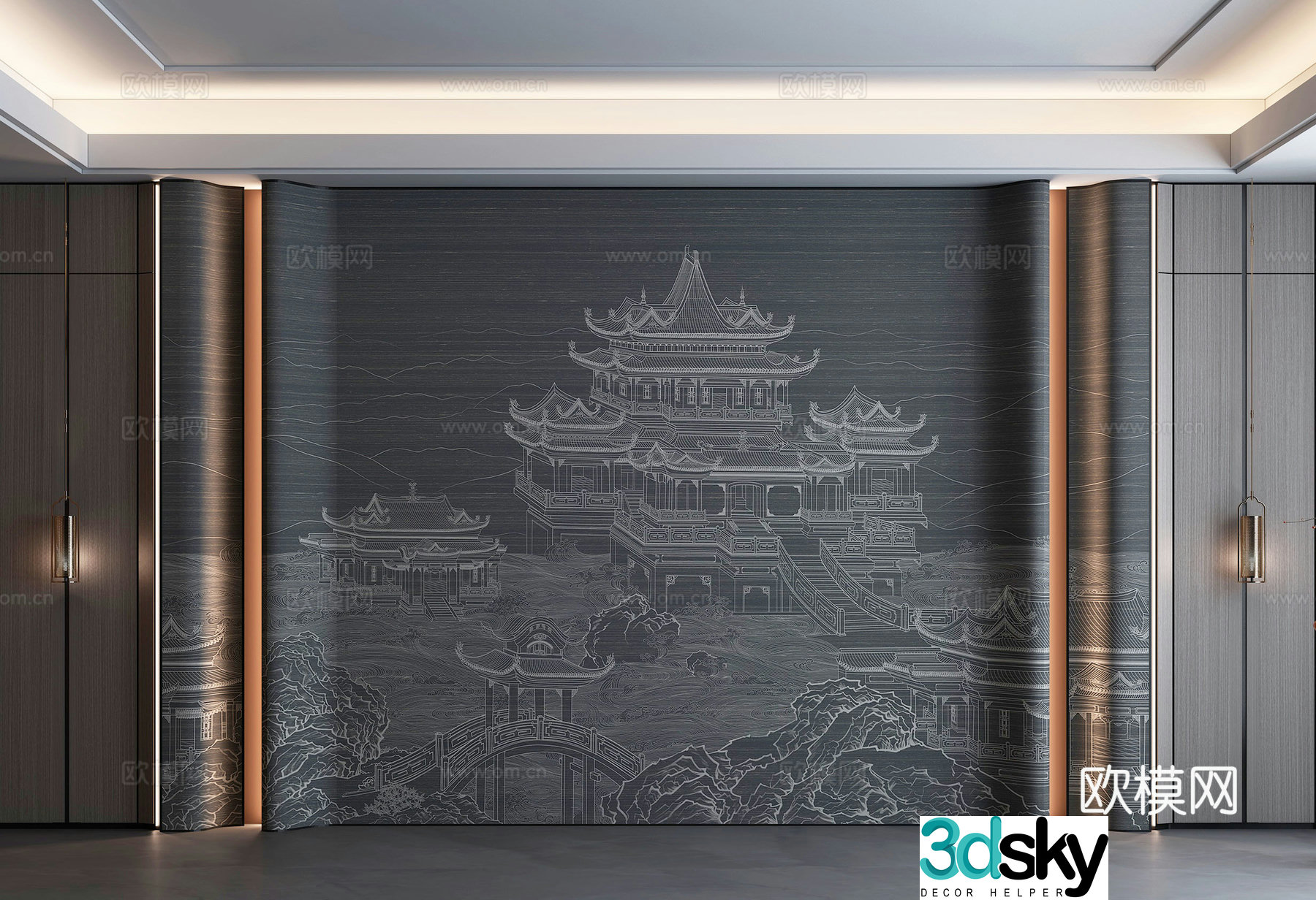 New Chinese style background wall 3d model