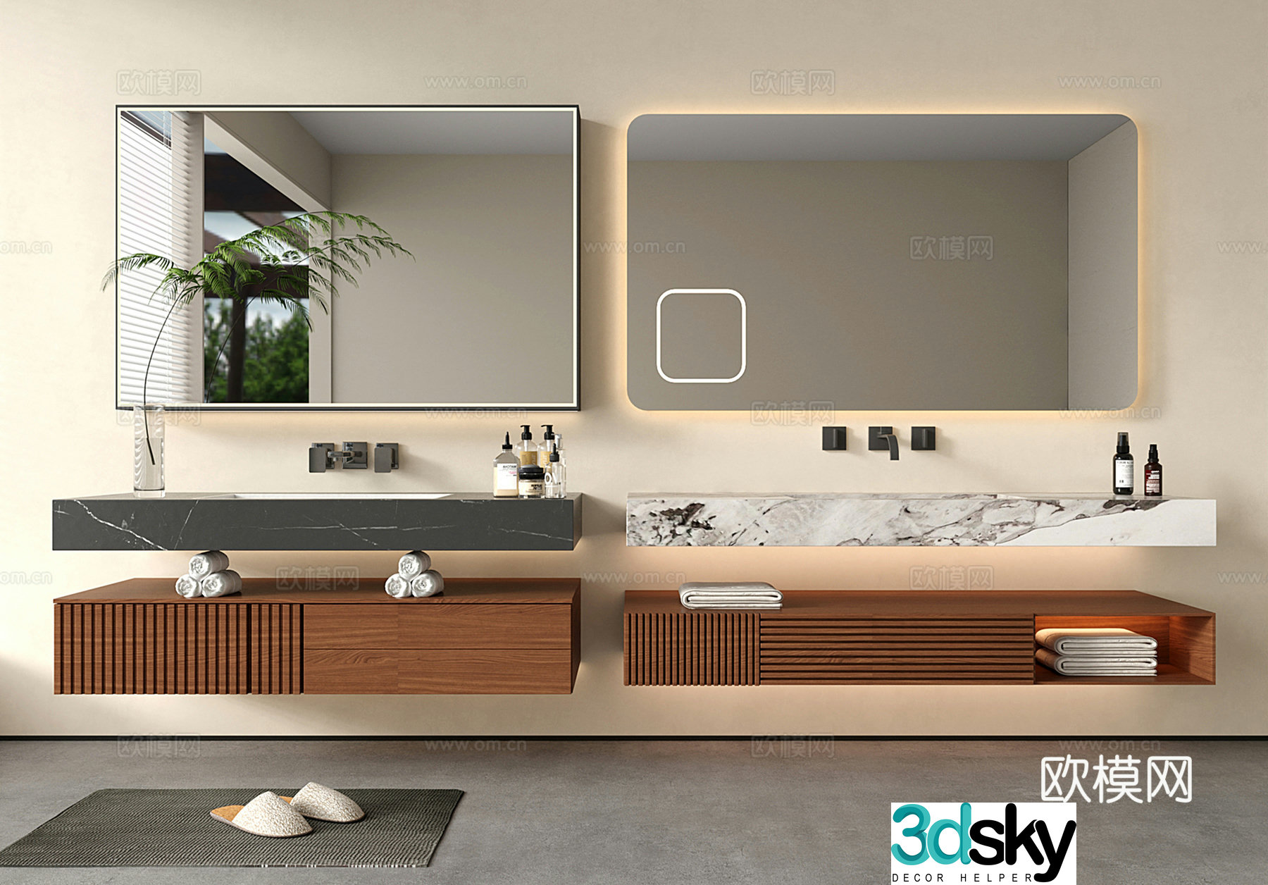 Modern bathroom cabinet bathroom sink hanging marble mirror 3d model