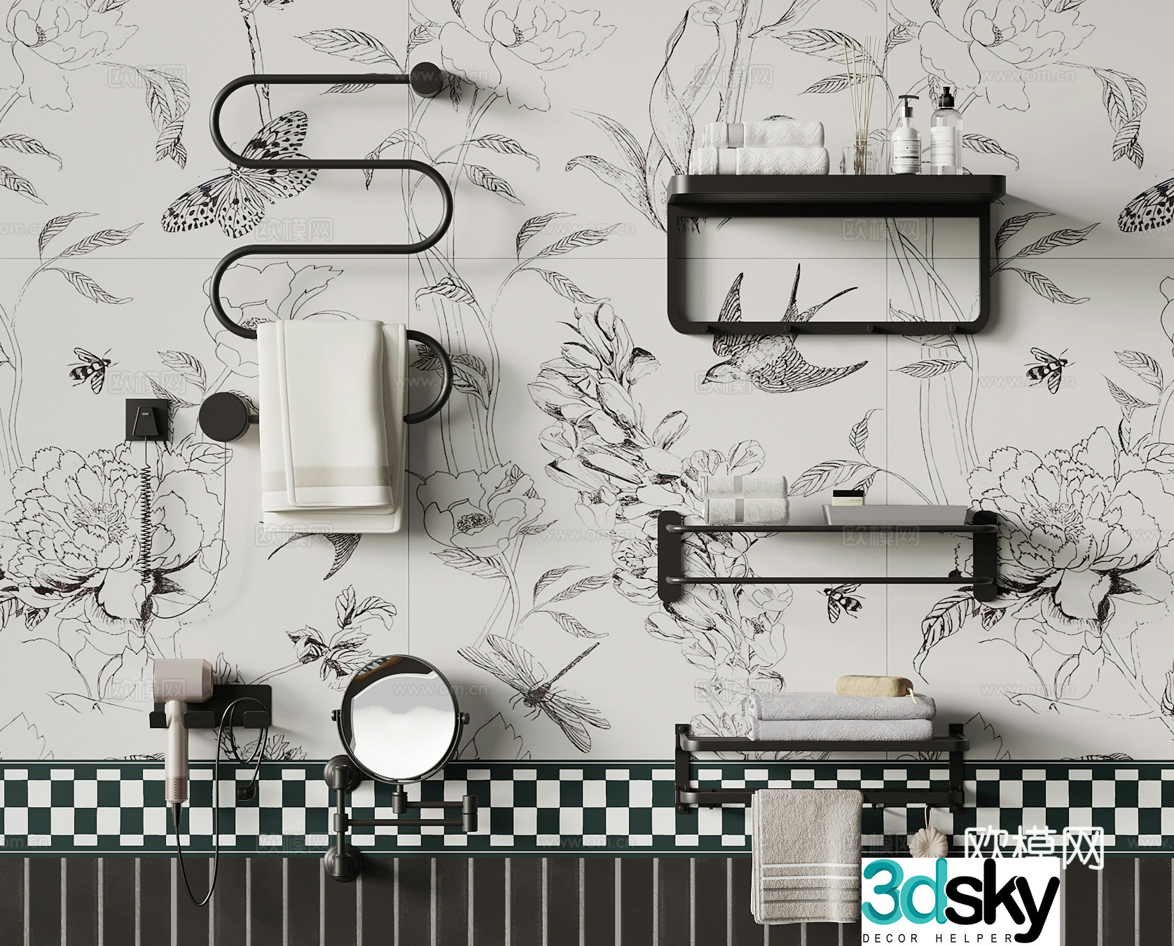 Modern towel rack storage rack mirror 3d model