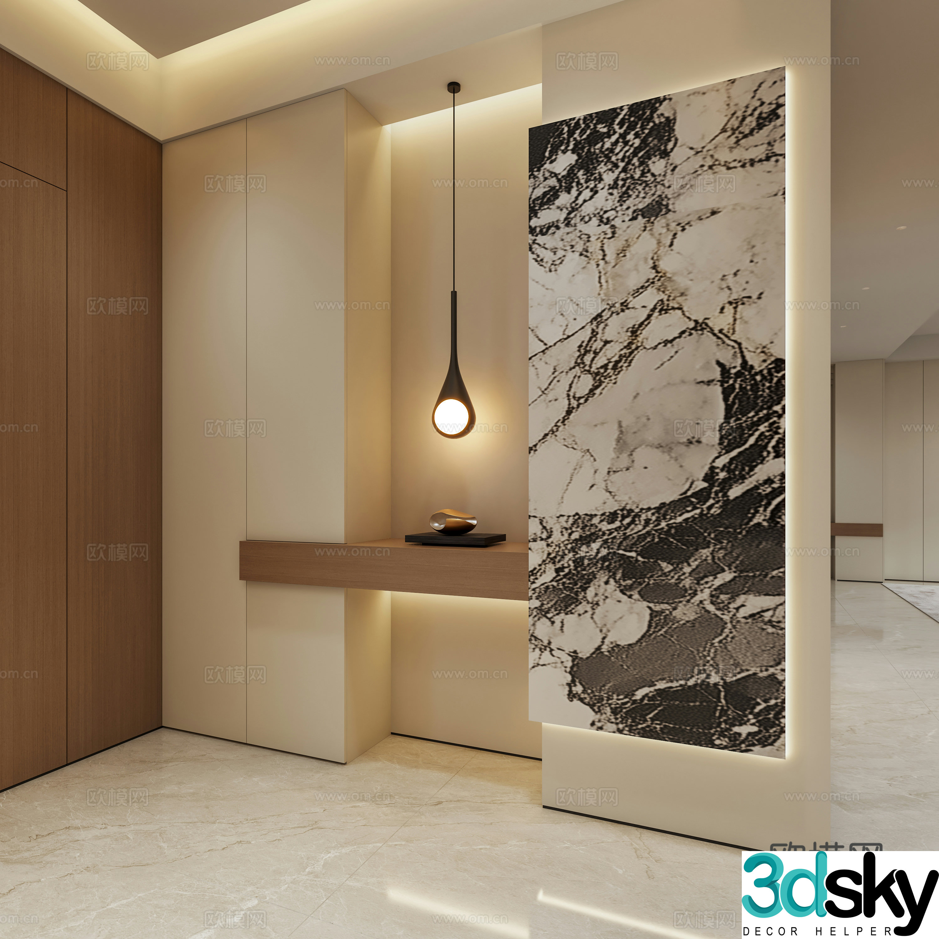 Italian light luxury entrance wall background 3D model