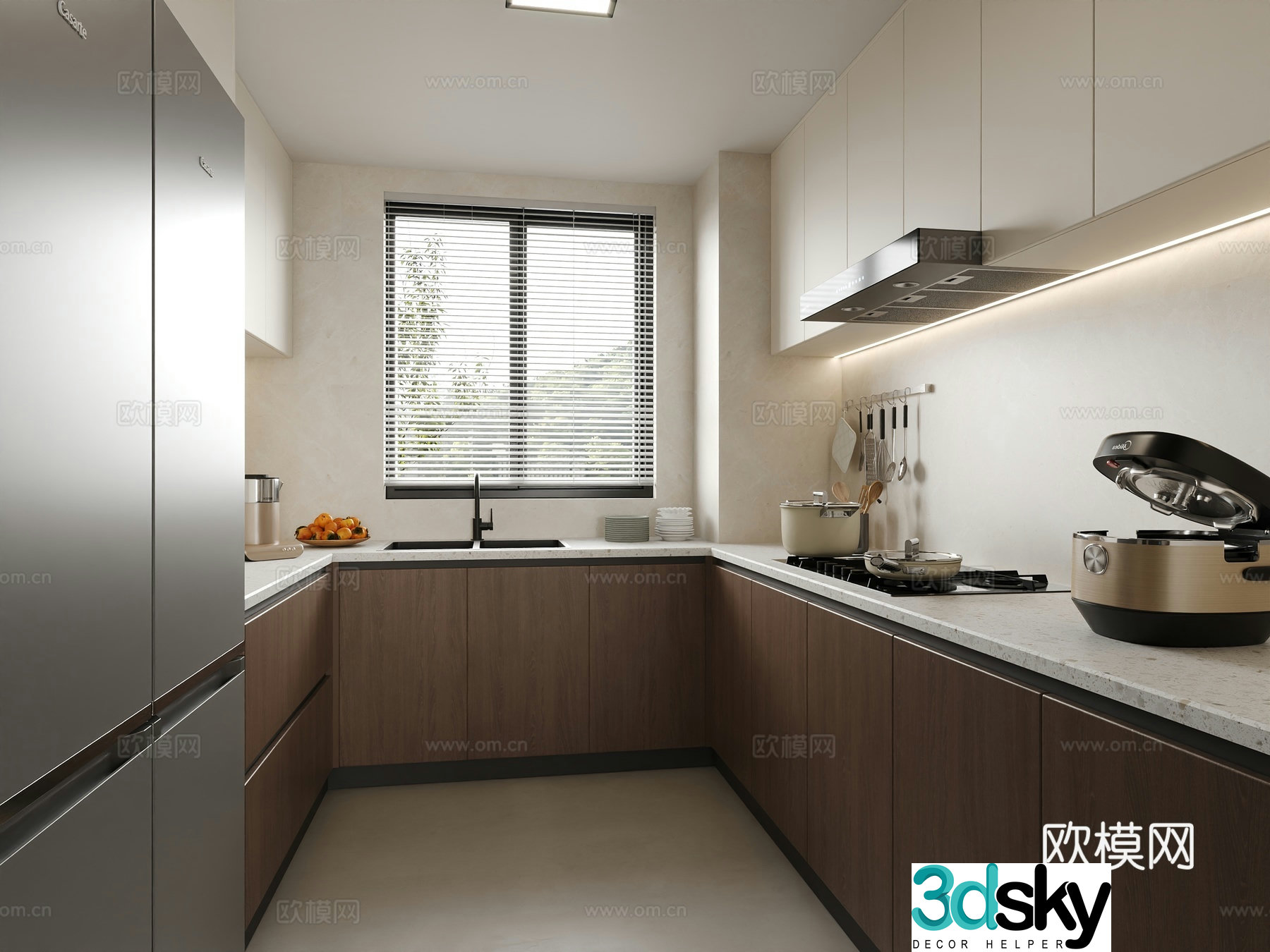 Modern minimalist log kitchen 3d model
