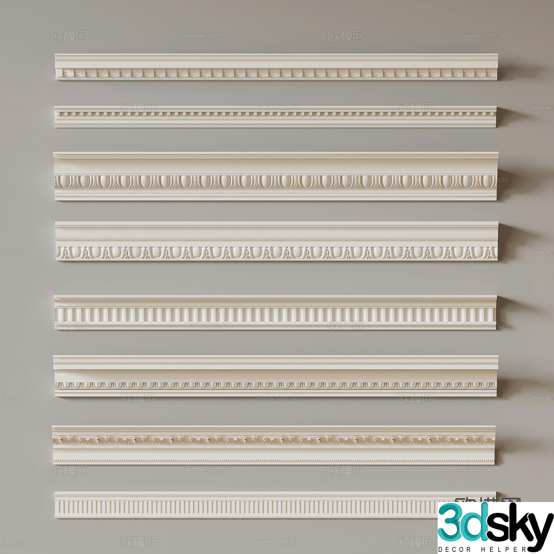 French gypsum line ceiling 3d model