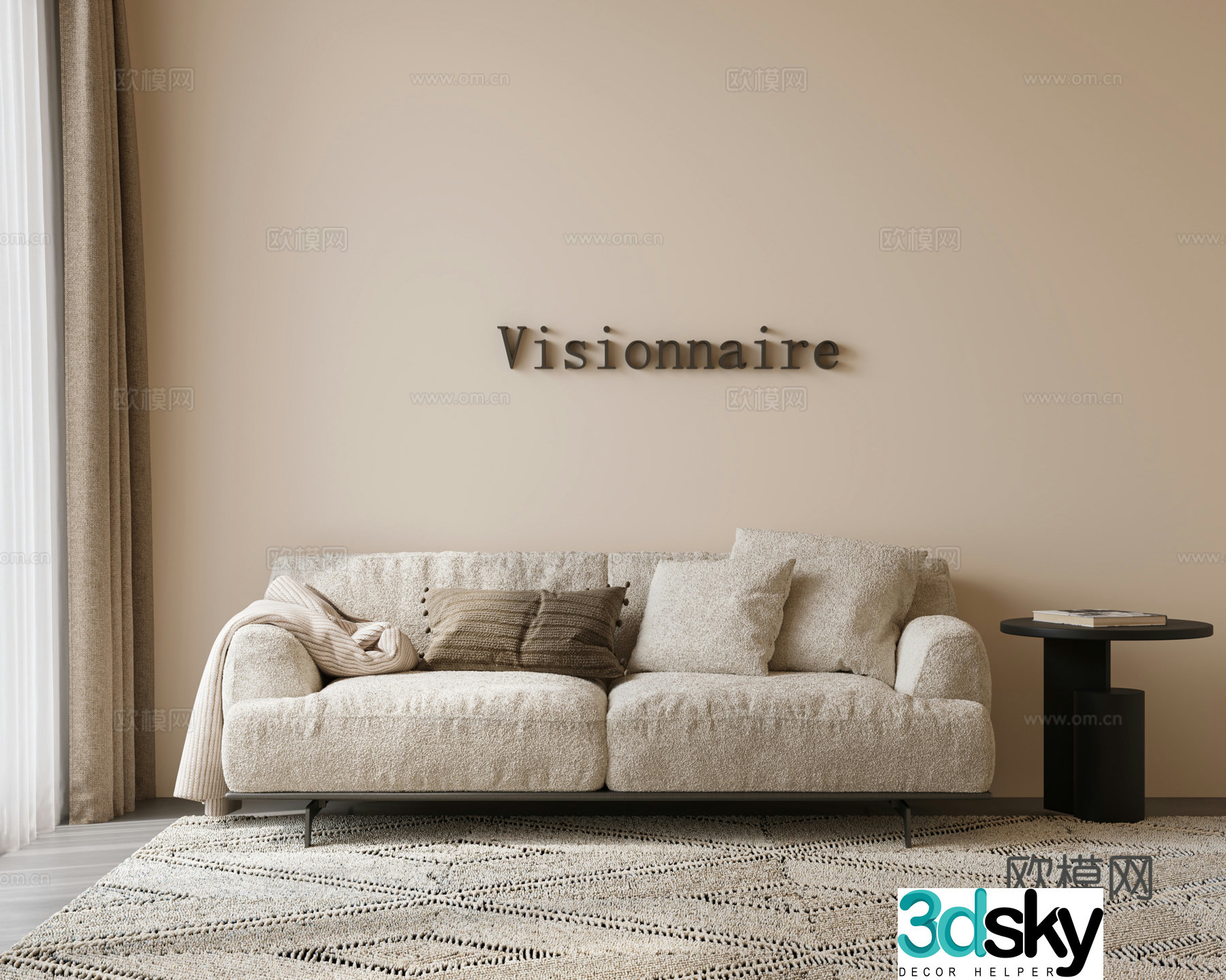Modern minimalist double sofa blanket towel fabric sofa bedside sofa carpet pillow 3D model