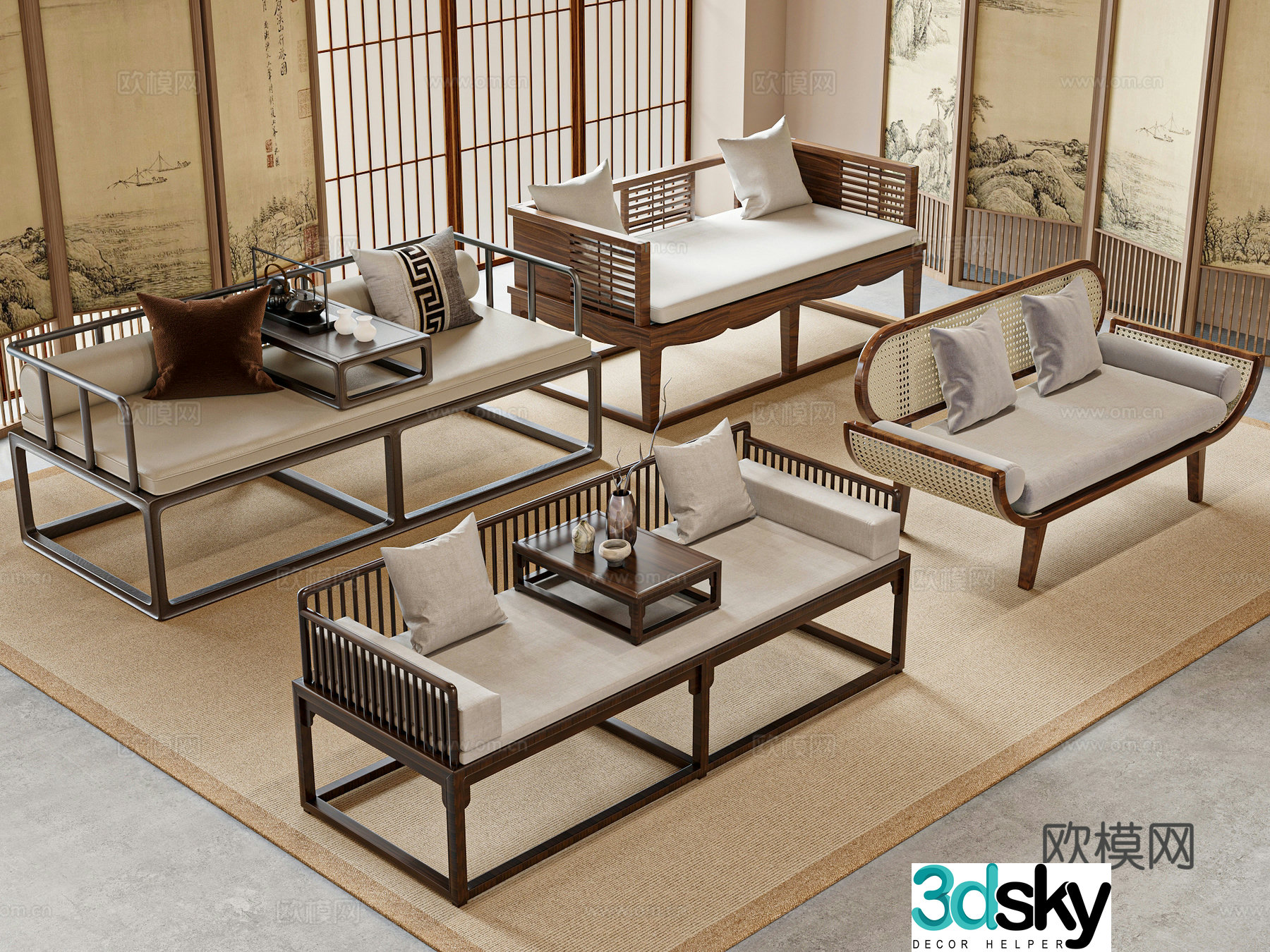 New Chinese Arhat Bed 3D Model