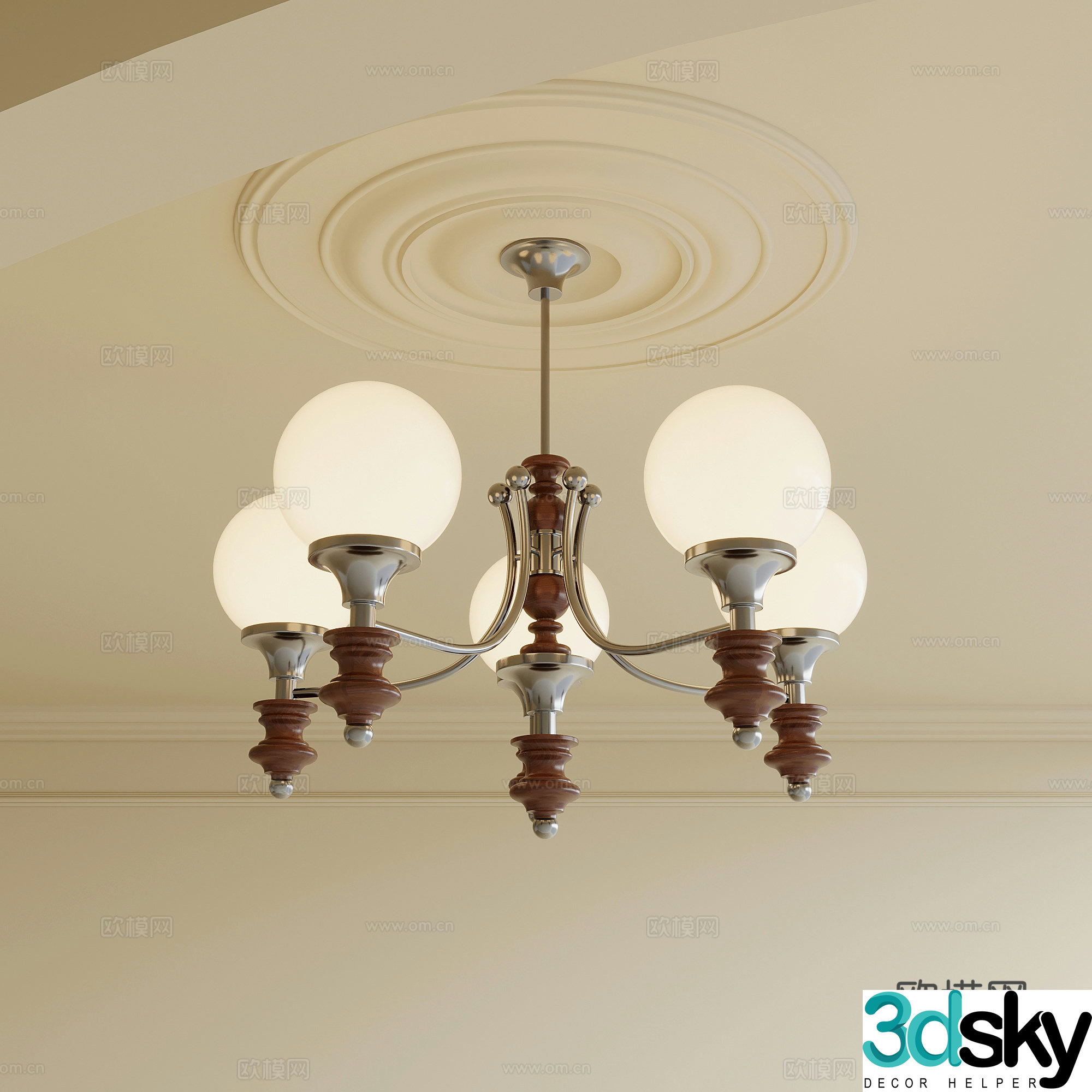 Middle-aged chandelier Multi-head chandelier 3d model