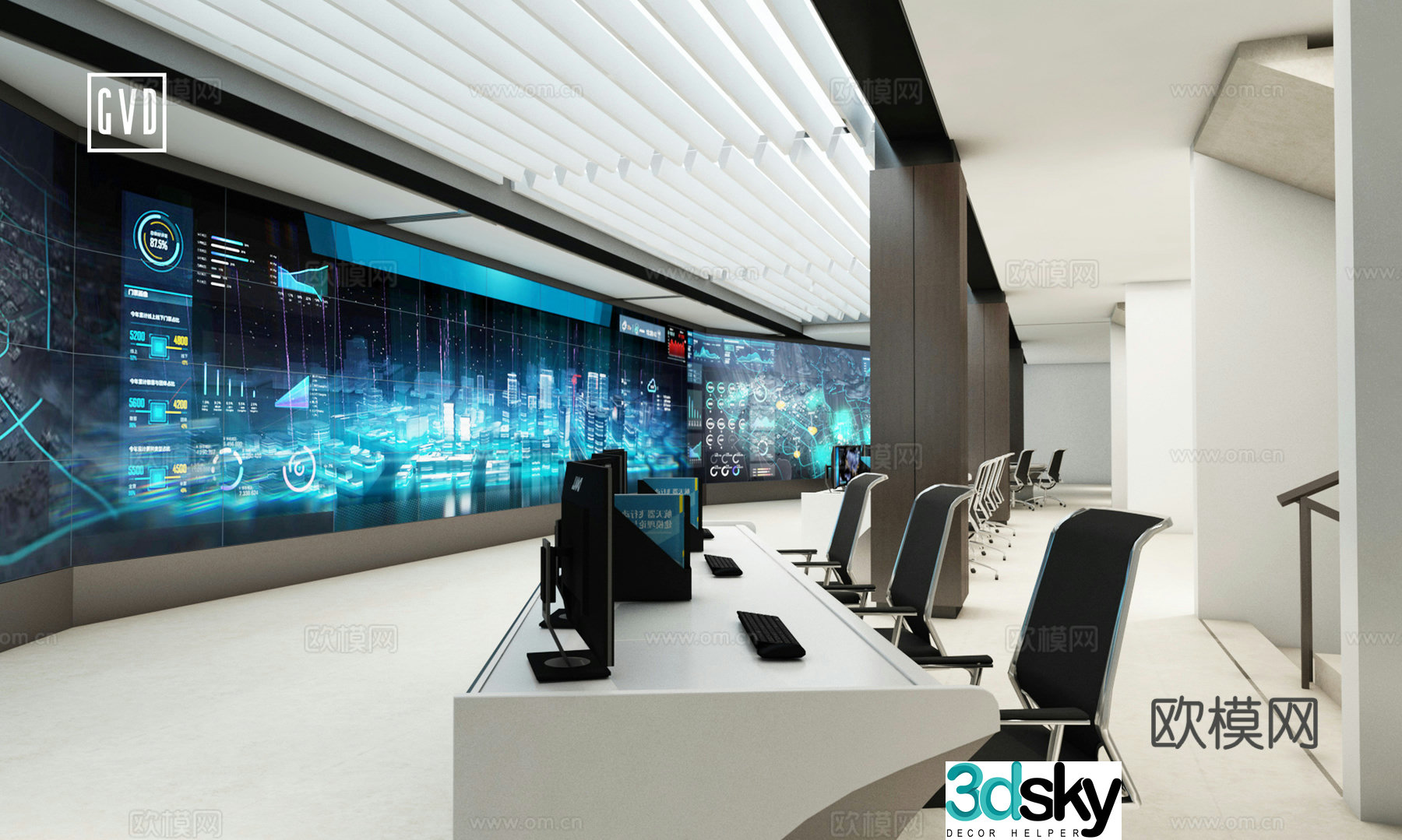 Management and Control Center Scheduling and Command Center Digital Intelligence Center Science and Technology Exhibition Hall Large Screen Visualization Digital 3D Model