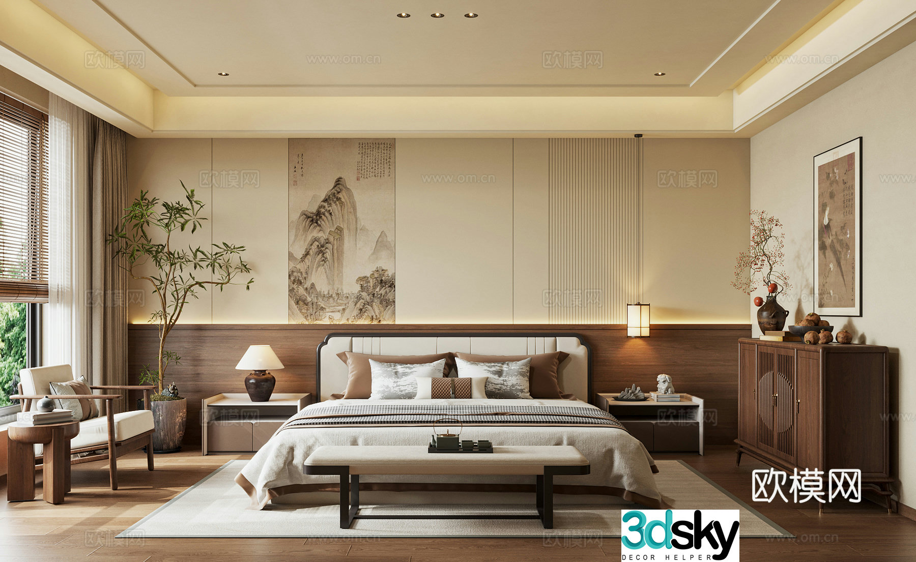 Song style new Chinese style bedroom 3D model