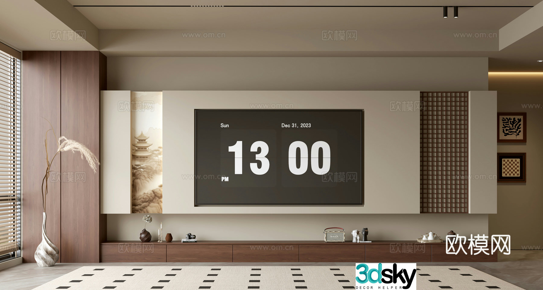 Wasabi Middle Style TV Background TV Cabinet Song style TV Background Wall Wasabi Life Room Ornament 3D Model