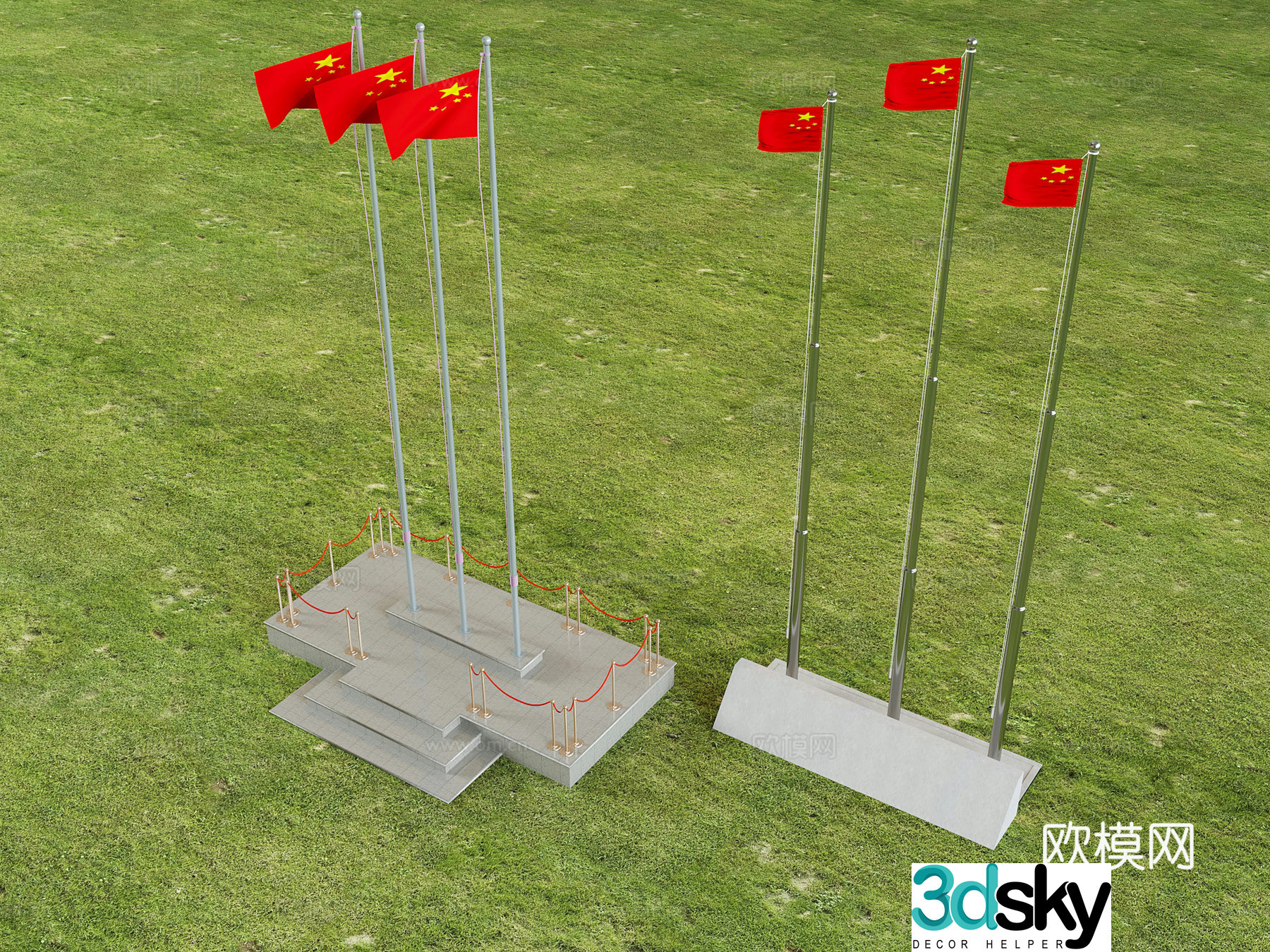 National flag flag pole flag raising platform five-star red flag 3d model