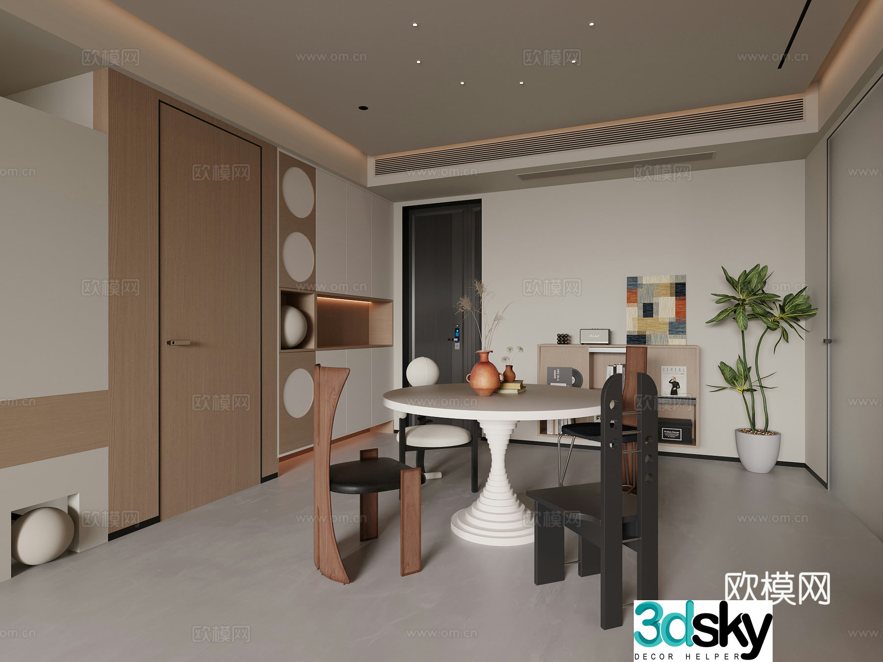 Modern cream style restaurant side cabinet shoe cabinet green plant 3d model